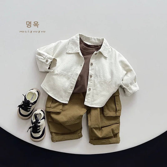 Autumn New Children Loose Trousers Baby Girls Pocket Cargo Pants Fashion Boys Versatile Casual Pants Kids Solid Wide Leg Pants - Pics & Things