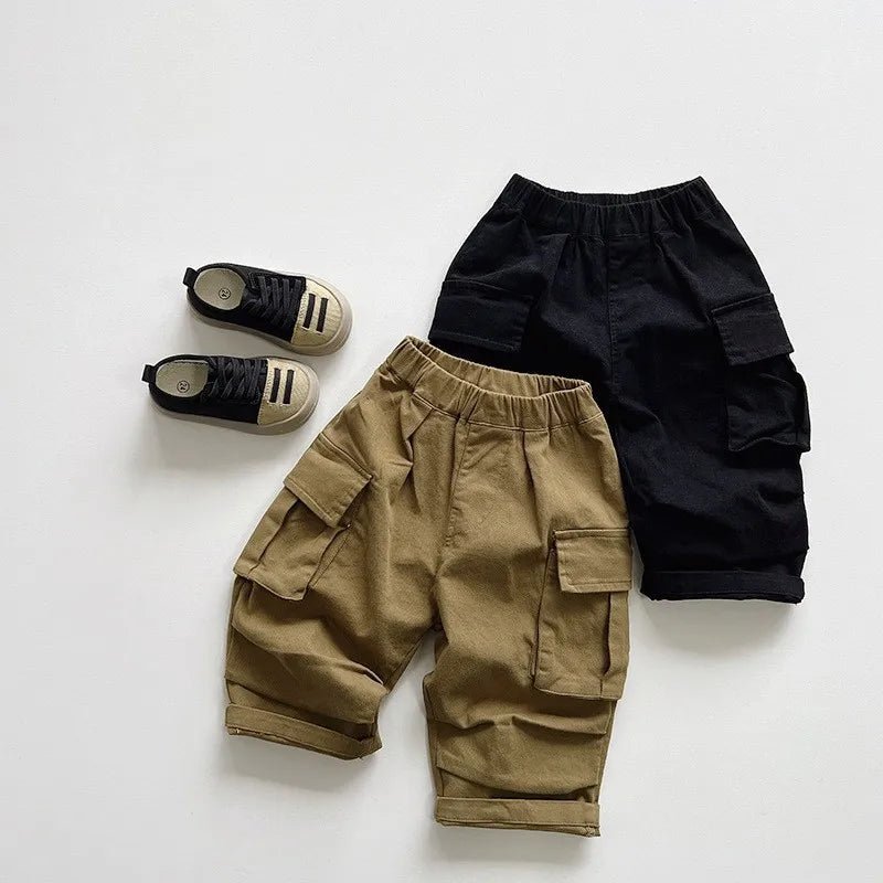 Autumn New Children Loose Trousers Baby Girls Pocket Cargo Pants Fashion Boys Versatile Casual Pants Kids Solid Wide Leg Pants - Pics & Things