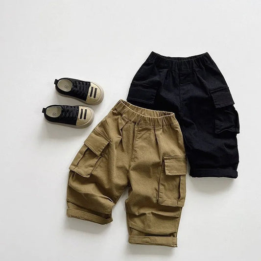 Autumn New Children Loose Trousers Baby Girls Pocket Cargo Pants Fashion Boys Versatile Casual Pants Kids Solid Wide Leg Pants - Pics & Things