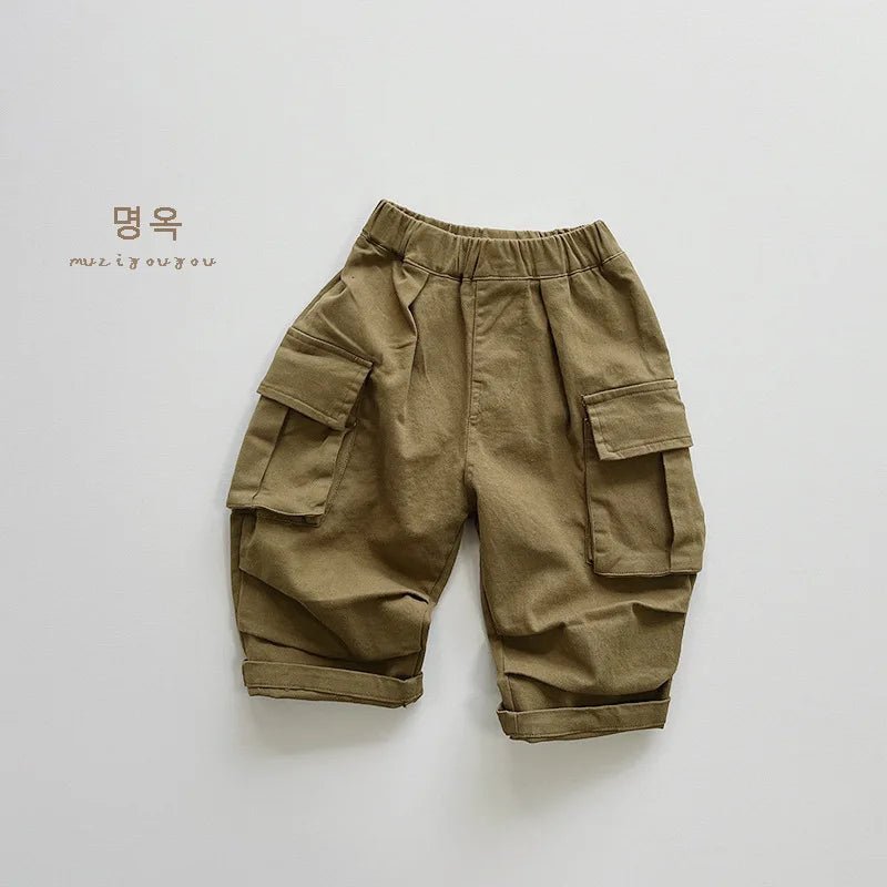 Autumn New Children Loose Trousers Baby Girls Pocket Cargo Pants Fashion Boys Versatile Casual Pants Kids Solid Wide Leg Pants - Pics & Things