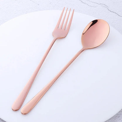 2pcs Stainless Steel Spoon & Fork Cutlery Set Dishwasher Safe Tableware Gold Spoons Dinnerware Set - Pics & Things