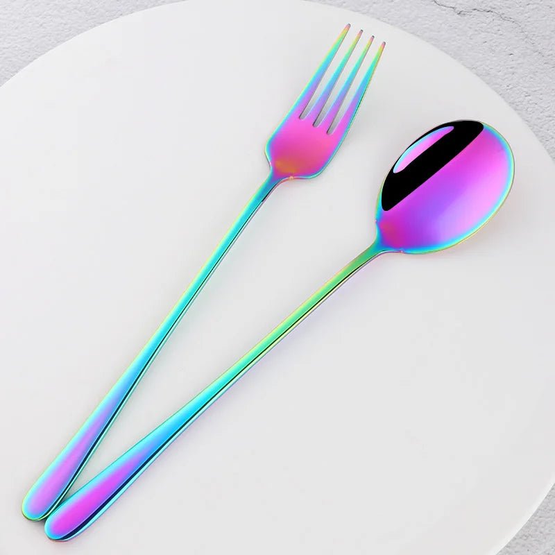 2pcs Stainless Steel Spoon & Fork Cutlery Set Dishwasher Safe Tableware Gold Spoons Dinnerware Set - Pics & Things