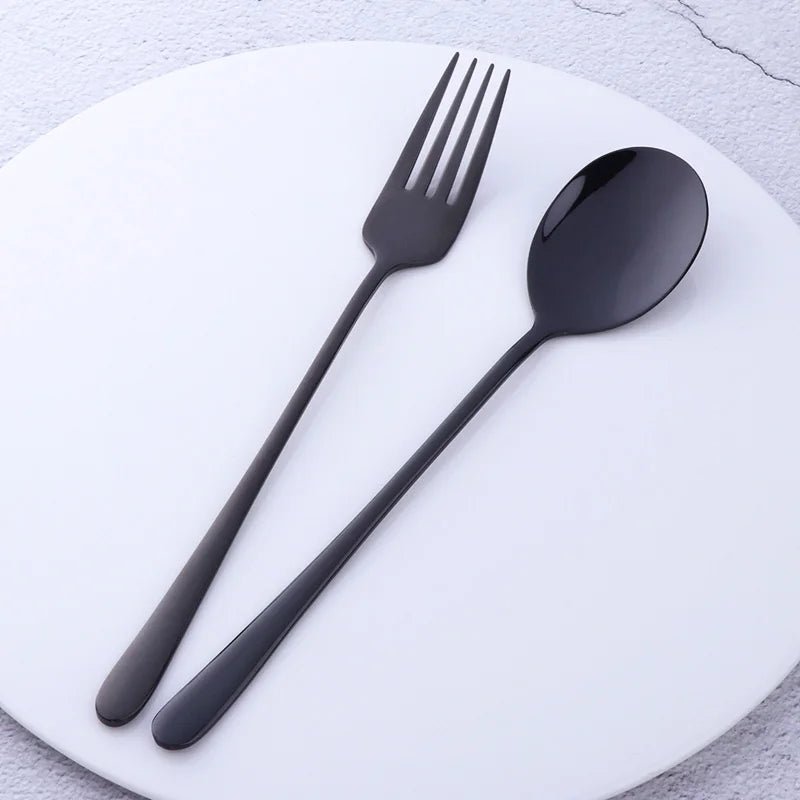 2pcs Stainless Steel Spoon & Fork Cutlery Set Dishwasher Safe Tableware Gold Spoons Dinnerware Set - Pics & Things