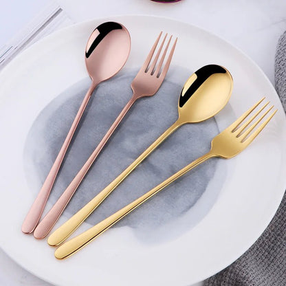 2pcs Stainless Steel Spoon & Fork Cutlery Set Dishwasher Safe Tableware Gold Spoons Dinnerware Set - Pics & Things
