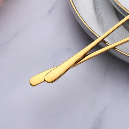 2pcs Stainless Steel Spoon & Fork Cutlery Set Dishwasher Safe Tableware Gold Spoons Dinnerware Set - Pics & Things