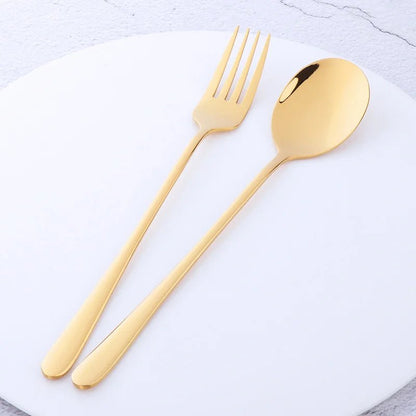 2pcs Stainless Steel Spoon & Fork Cutlery Set Dishwasher Safe Tableware Gold Spoons Dinnerware Set - Pics & Things